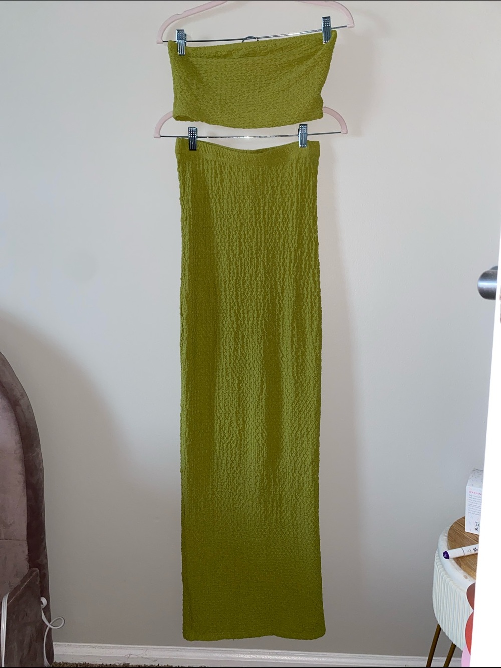 Olive Green Strapless Two-Piece Maxi Set